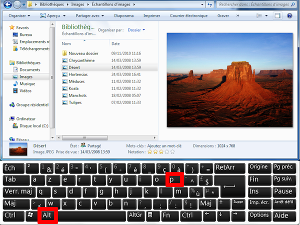Image 5 : Les raccourcis exclusifs à Windows 7