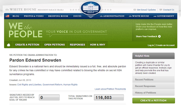 Image 1 : PRISM : une pétition pour gracier Edward Snowden