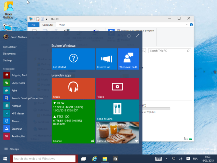 Image 1 : Windows 10 build 10036 en vadrouille sur le Web
