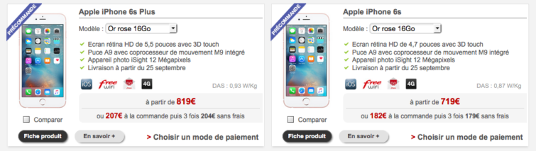 Image 6 : iPhone 6s et 6s Plus : tous les prix chez Orange, SFR, Bouygues, Free et Apple