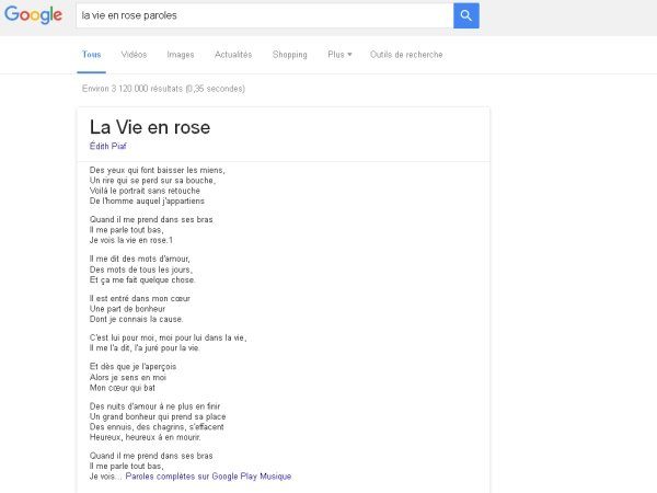 Image 1 : Google n'oublie pas les paroles de chansons