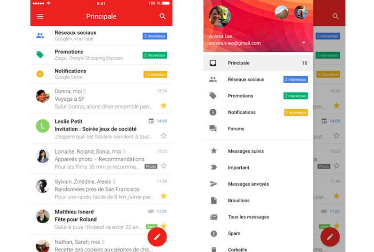 Image 1 : Gmail : l'application iOS s'impreigne d'Android
