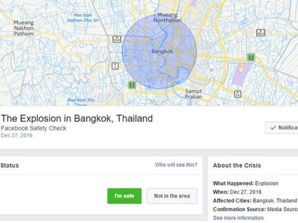 Image 1 : Une fausse information déclenche le safety check de Facebook à Bangkok