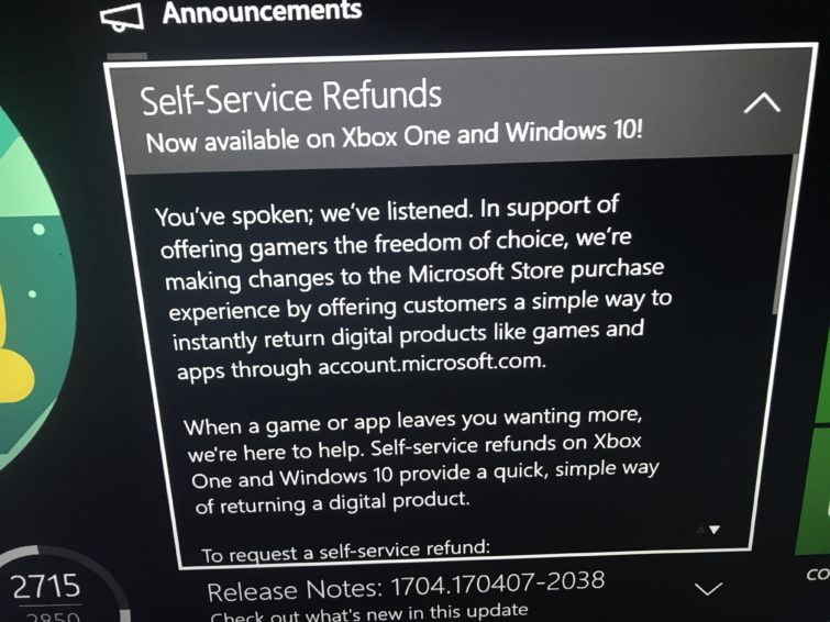 Image 2 : Microsoft teste le remboursement des jeux sur Xbox One et Windows 10