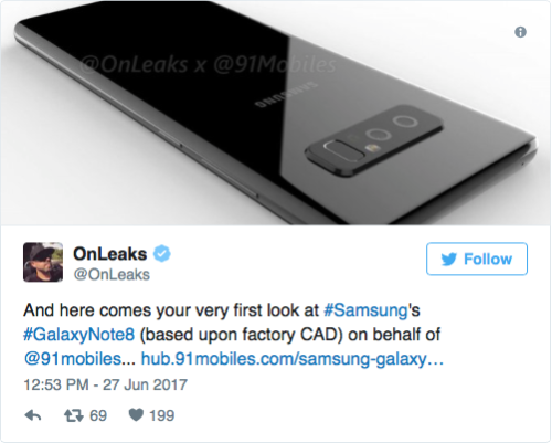 Image 1 : Samsung Galaxy Note 8 : de nouvelles images donnent un aperçu de son design