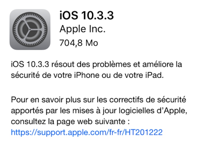 Image 1 : iOS 10.3.3 : une mise à jour de sécurité importante