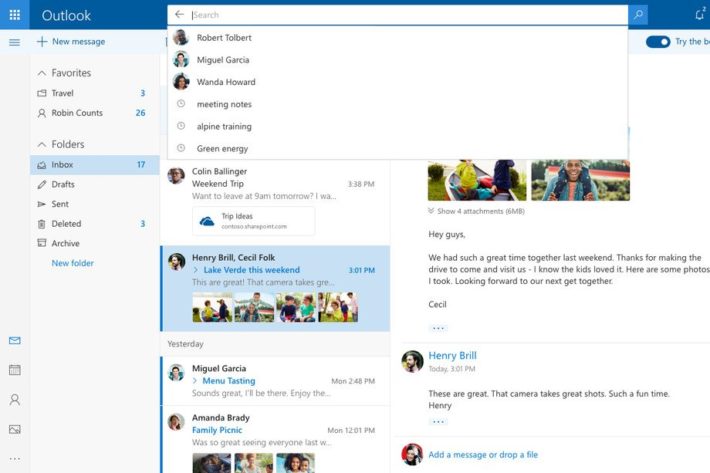 Image 1 : Nouvelle interface et meilleure gestion des pièces jointes : Outlook.com s’améliore