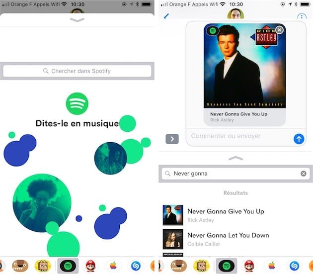 Image 1 : Spotify lance une app iMessage pour faciliter le partage de musiques