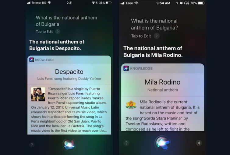 Image 1 : Pour Siri, Despacito est l'hymne national de la Bulgarie