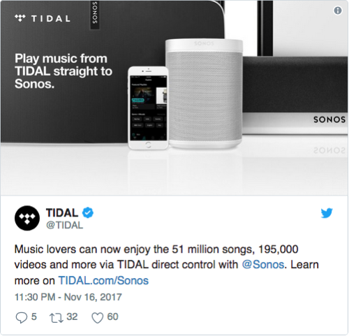 Image 2 : L’application Tidal est désormais compatible avec les enceintes Sonos