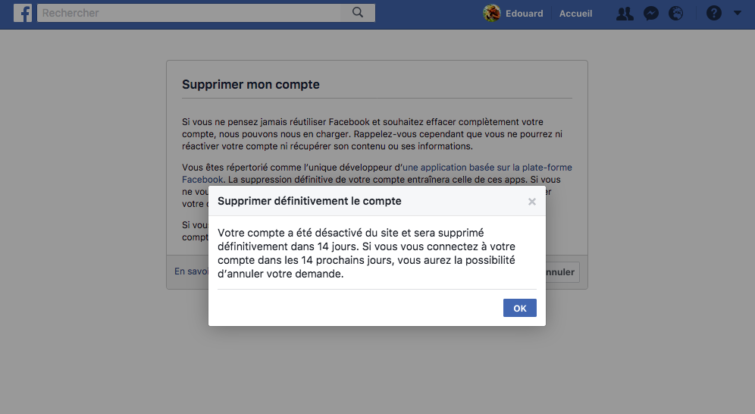 Image 10 : Facebook : comment supprimer son compte ou se désinscrire ?