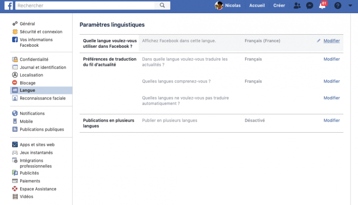 Facebook : la connexion en français est impossible