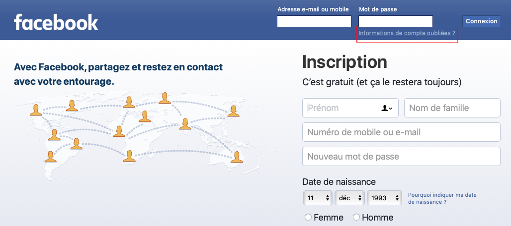 Sur me facebook connecter Je n'arrive