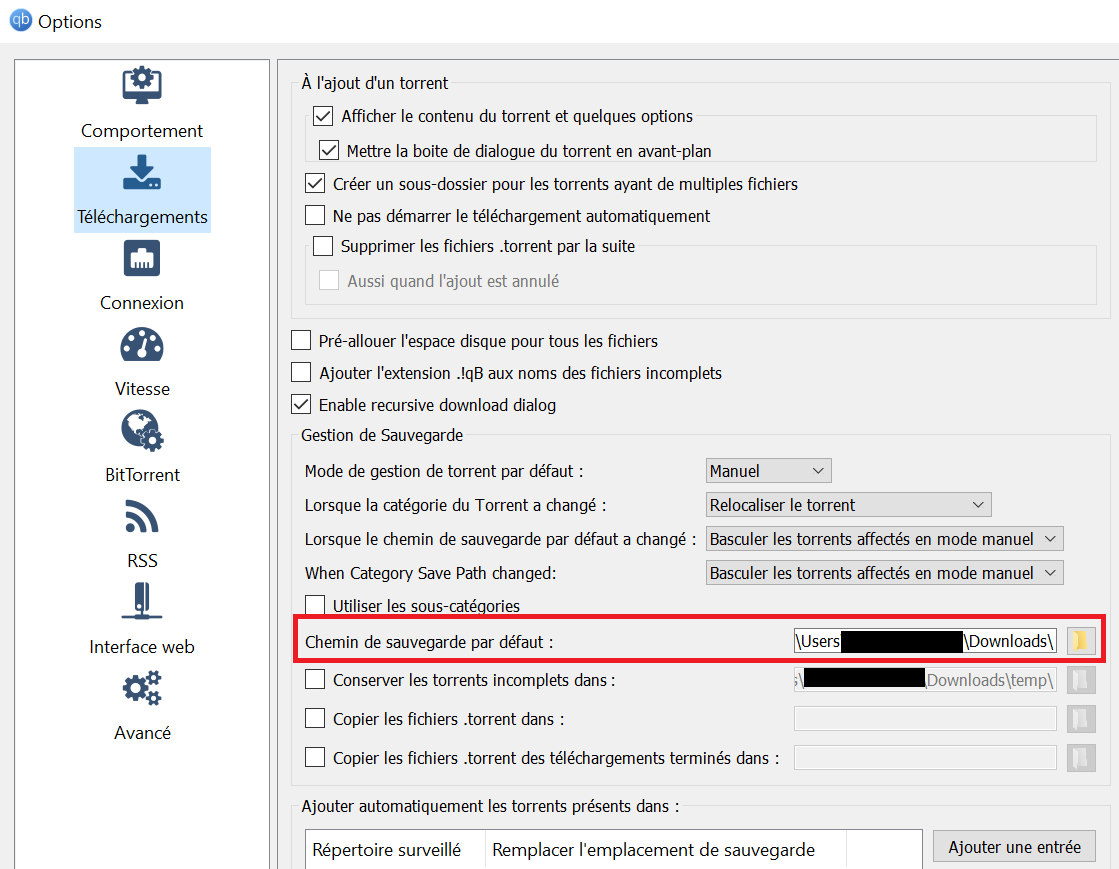 qBittorrent chemin