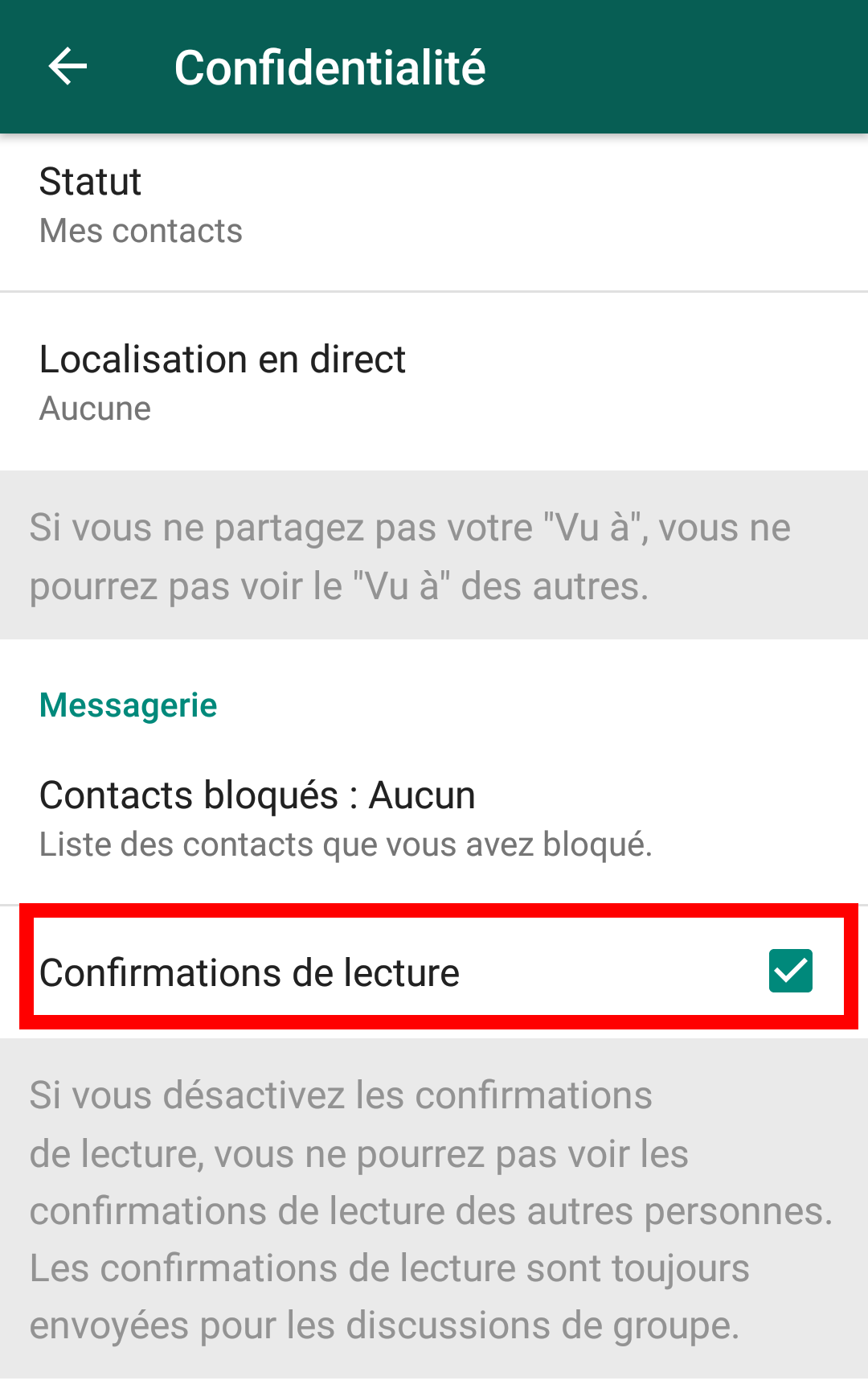 Confirmation de lecture Whatsapp