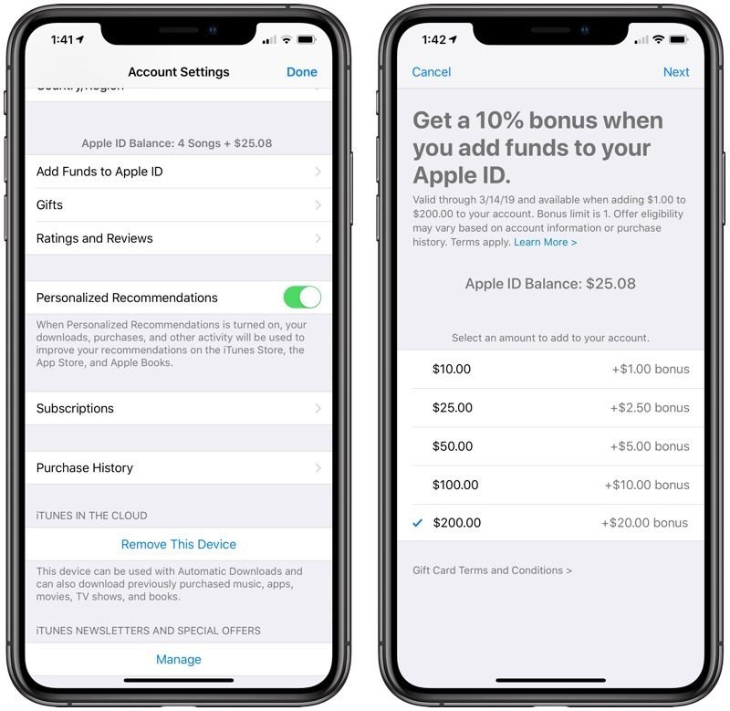 Image 1 : Apple offre 10% de crédit en plus si vous rechargez votre compte iTunes