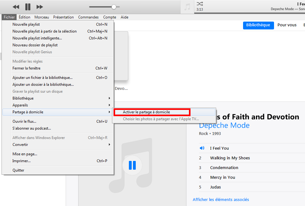 activer partage itunes