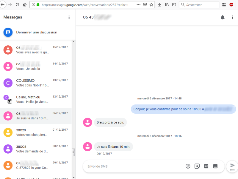 sms envoye pc mac