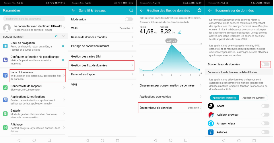 desactiver applications android hors forfait