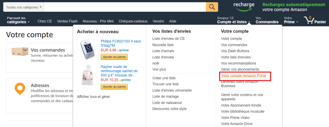 options amazon prime