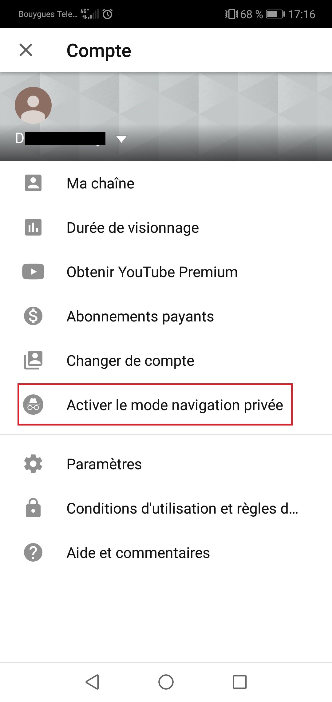 navigation privee youtube