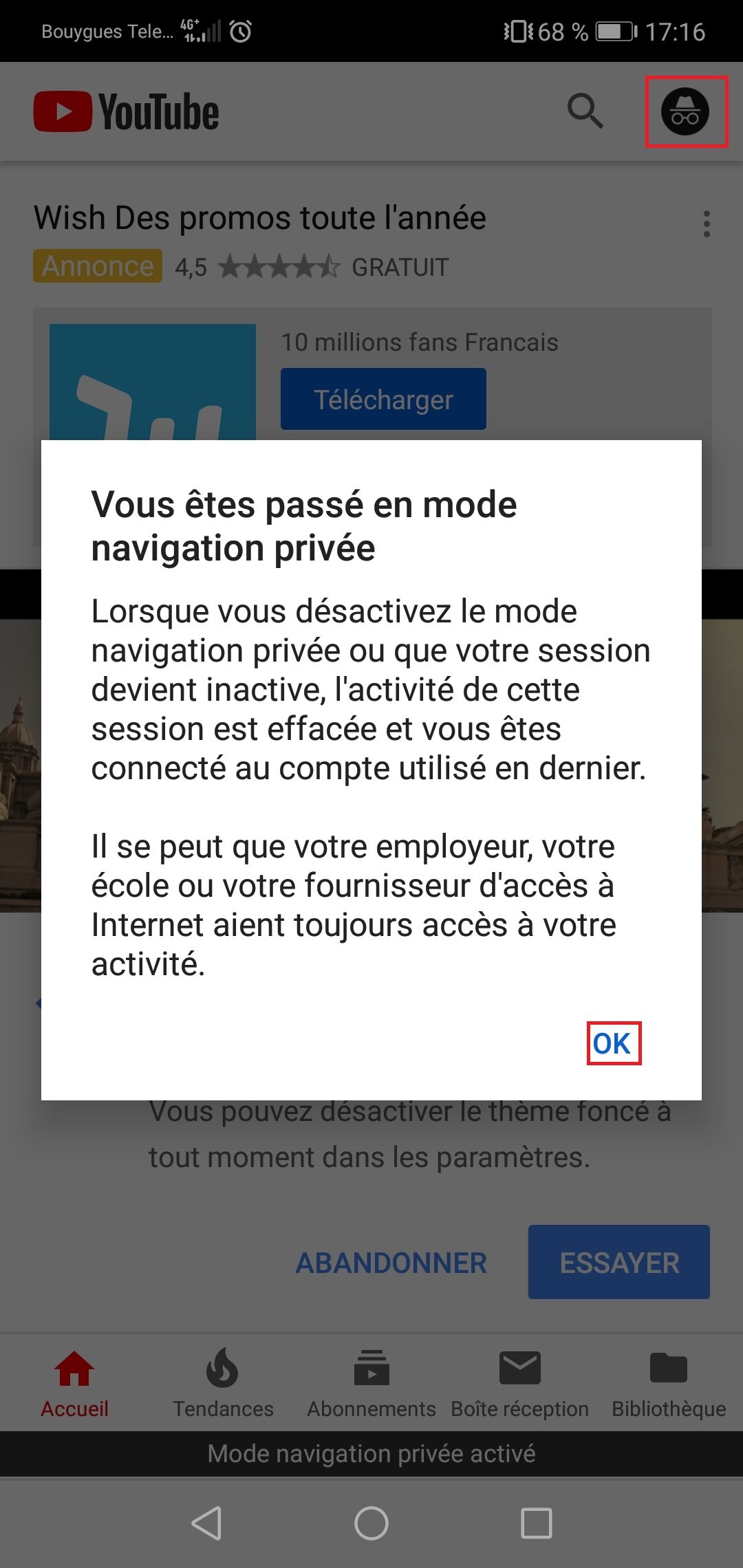 youtube incognito confidentialite