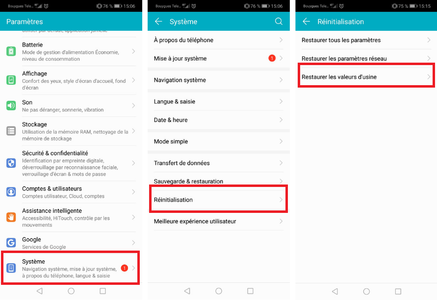 reinitialiser smartphone android