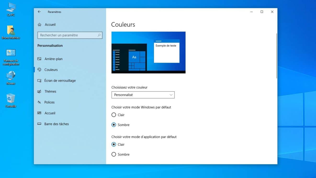 Windows 10 May Update 2019 Mode Clair