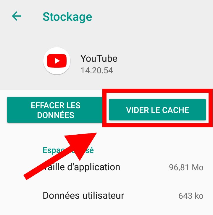 vider cache youtube mobile