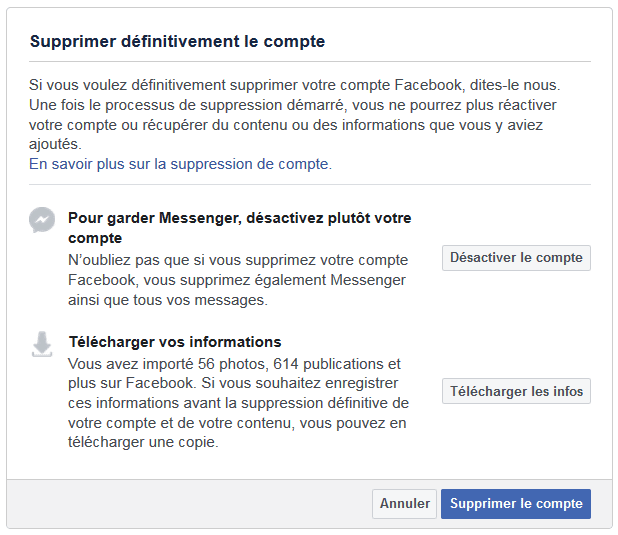 supprimer compte facebook