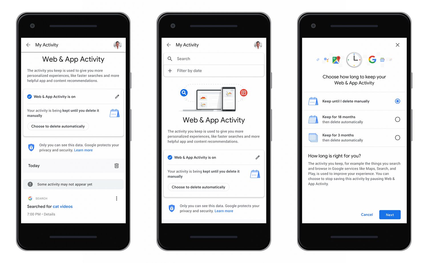 Image 1 : Google propose une option de suppression automatique des données personnelles
