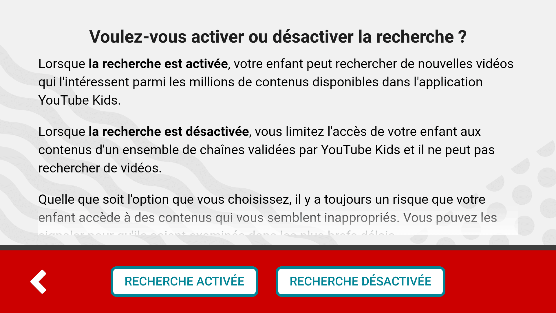 desactiver recherche videos youtube enfants