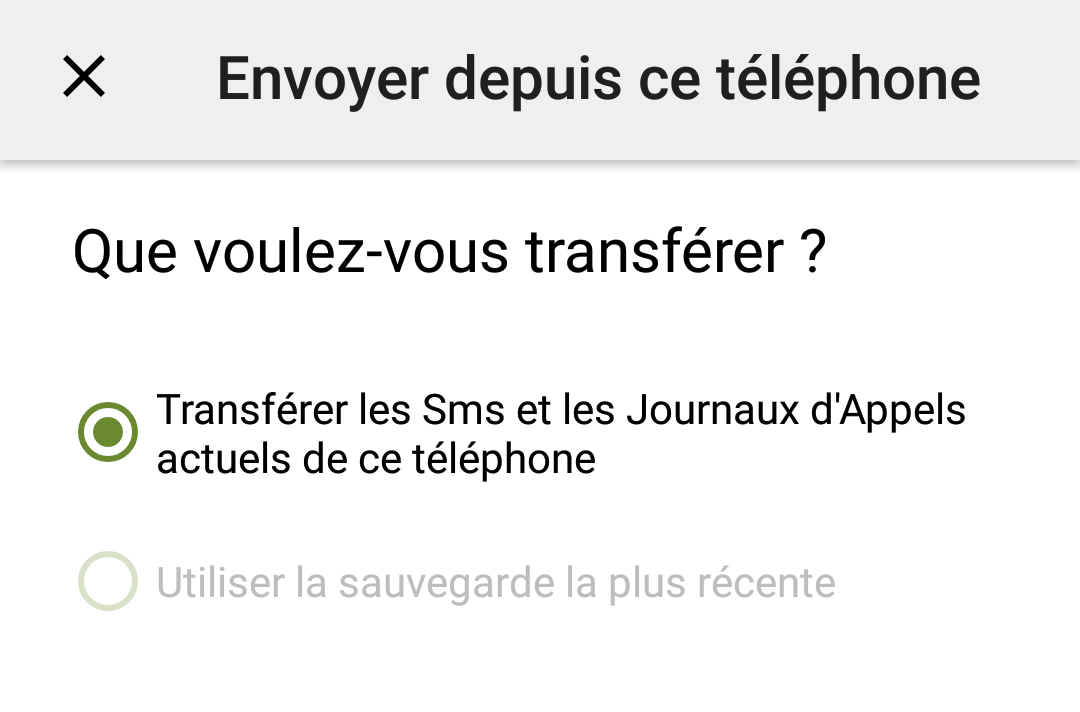 validation transfert sms mms android