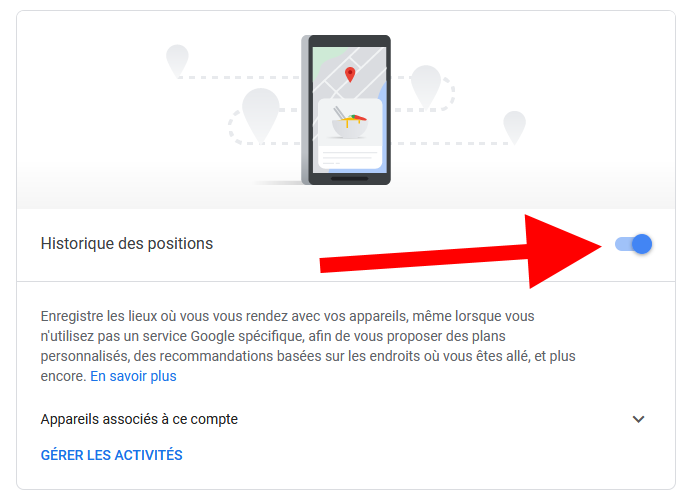 historique localisation deplacements google