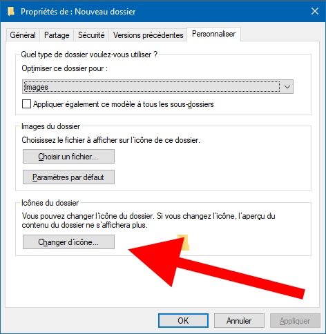 changer icône dossier windows 10 menu