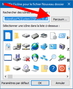 liste icones dossier windows 10