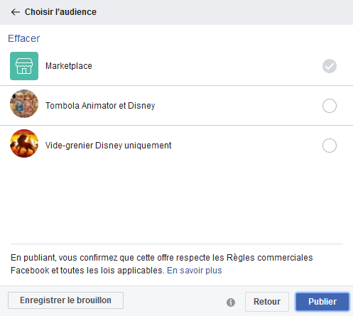 choisir audience Facebook Marketplace