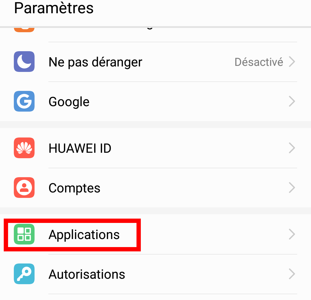 Menu applications Android