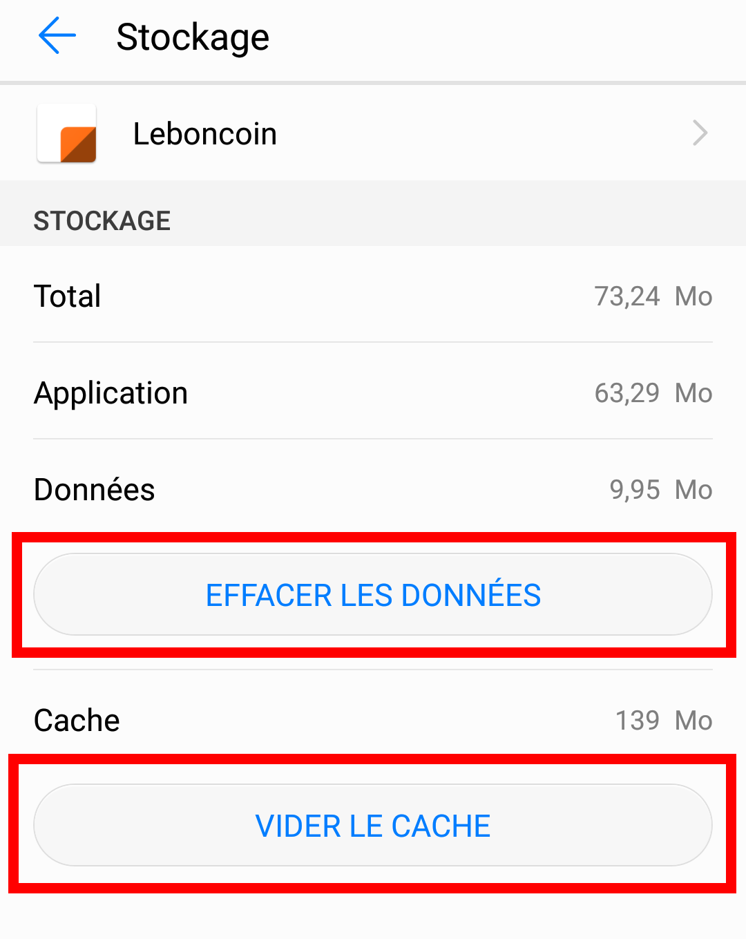 effacer donnees application android