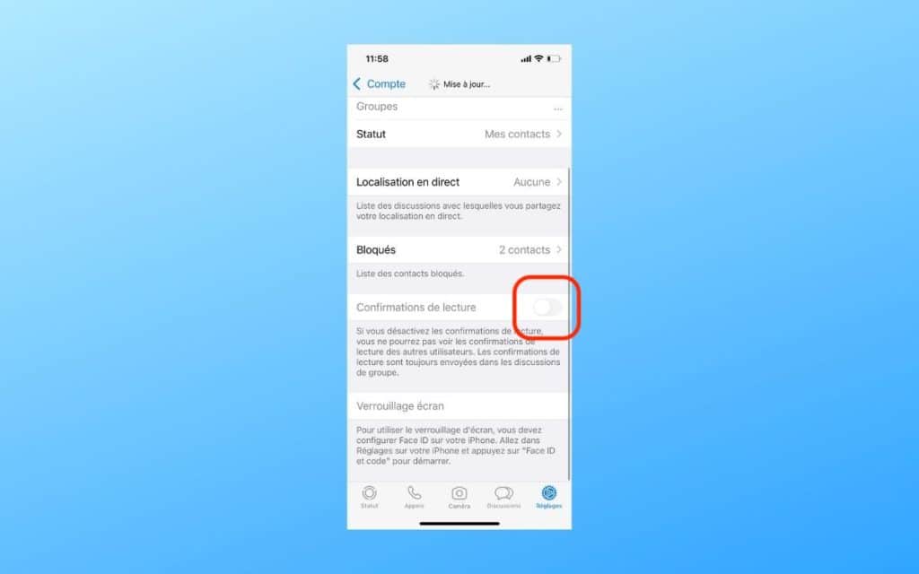 WhatsApp désactiver confirmation lecture