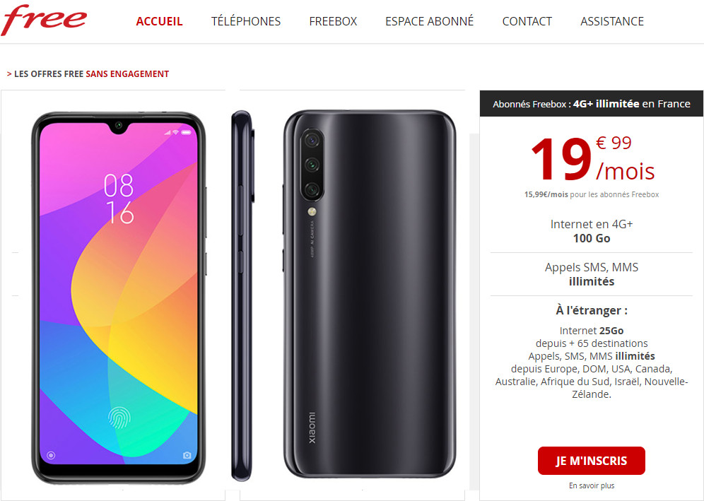 Image 1 : Free offre le Xiaomi Mi A3 avec son forfait 4G+ 100 Go