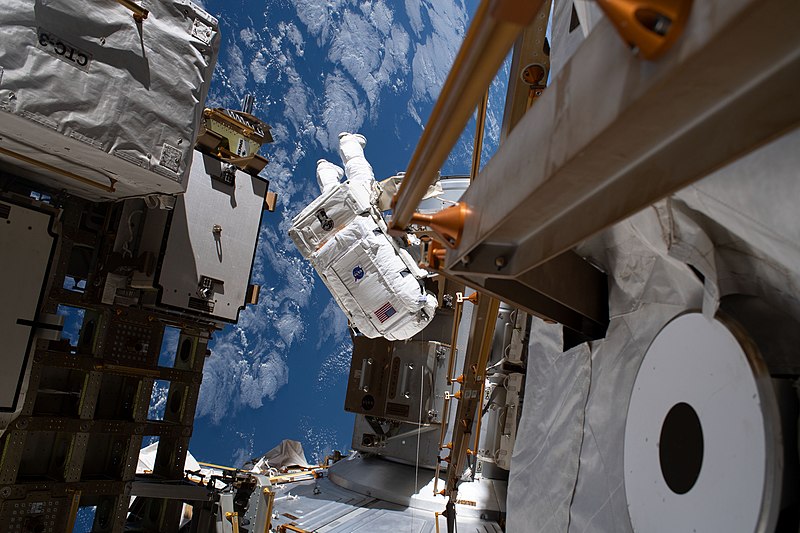 Image 1 : Wikipedia : une astronaute corrige dans l’espace l’article sur sa propre sortie extravéhiculaire