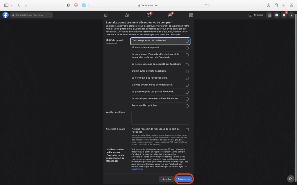 Disable Facebook