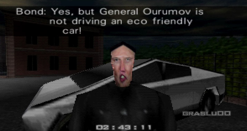 Image 1 : Le Tesla Cybertruck et Elon Musk dans Goldeneye 64, la rencontre parfaite