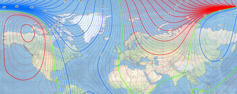 Image 1 : Le pôle Nord magnétique glisse et traverse le premier méridien