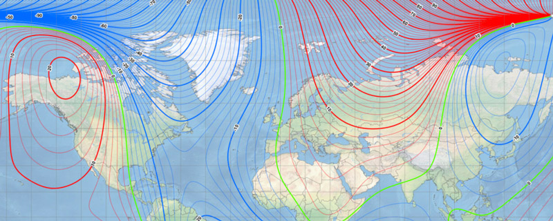 pole nord magnetique deplacement meridien