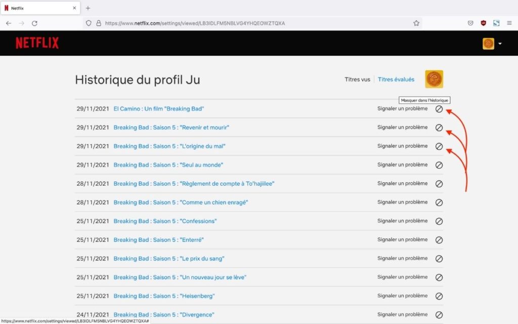 Supprimer son historique Netflix.