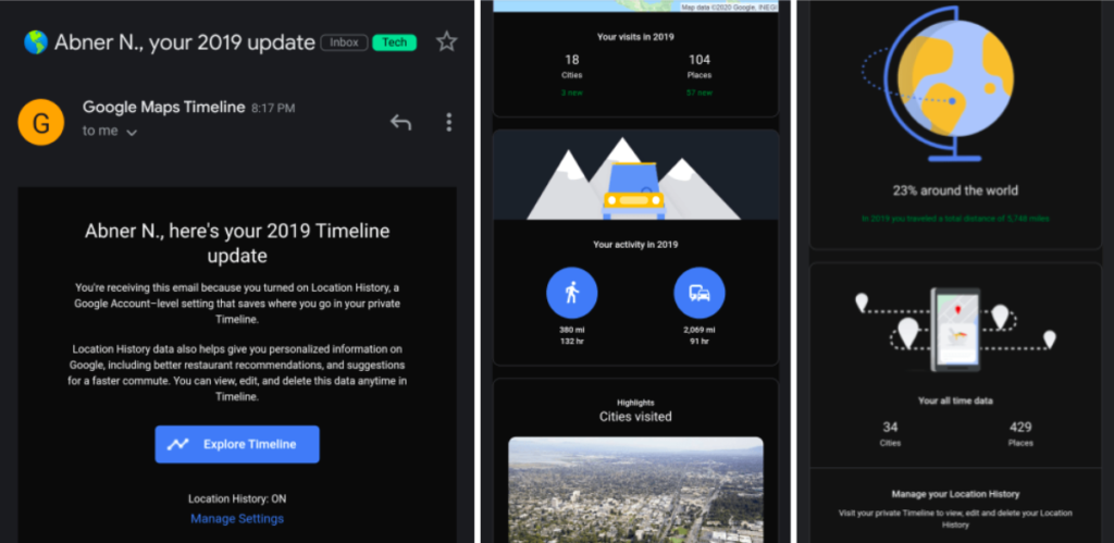 Image 1 : Google Maps vous envoie la liste de tous vos déplacements de 2019