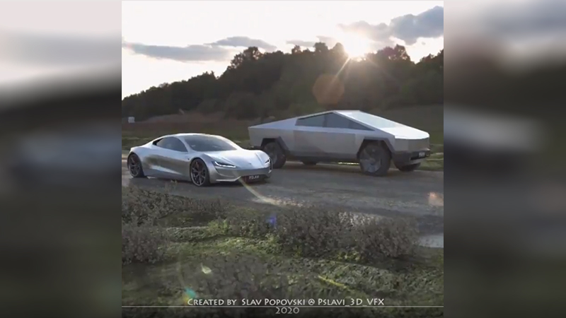 Image 1 : Tesla : Cybertruck et Roadster s'affrontent dans une course virtuelle