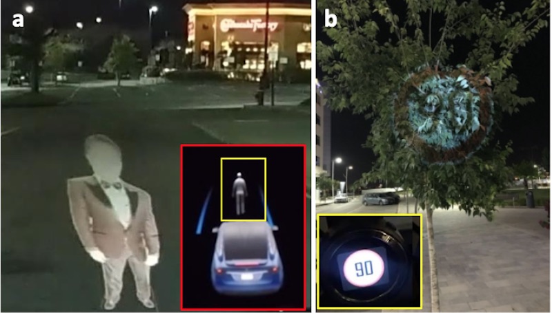 Image 2 : Une simple projection 2D permet de tromper et de contrôler l’Autopilot d’une Tesla